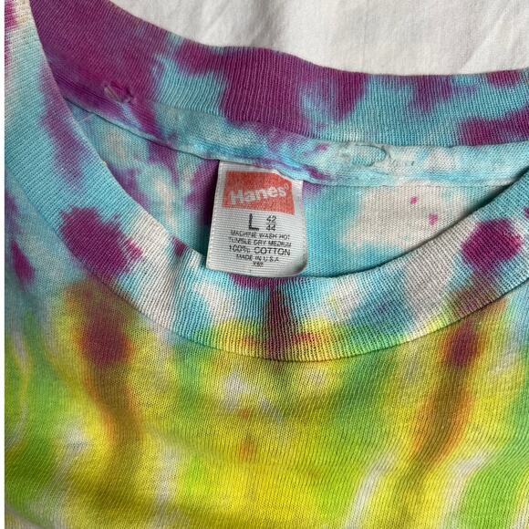 Vintage 80's Woodstock Nation Boot Hanes Size Large 100% Cotton Tie-Dye T-shirt - Picture 7 of 9